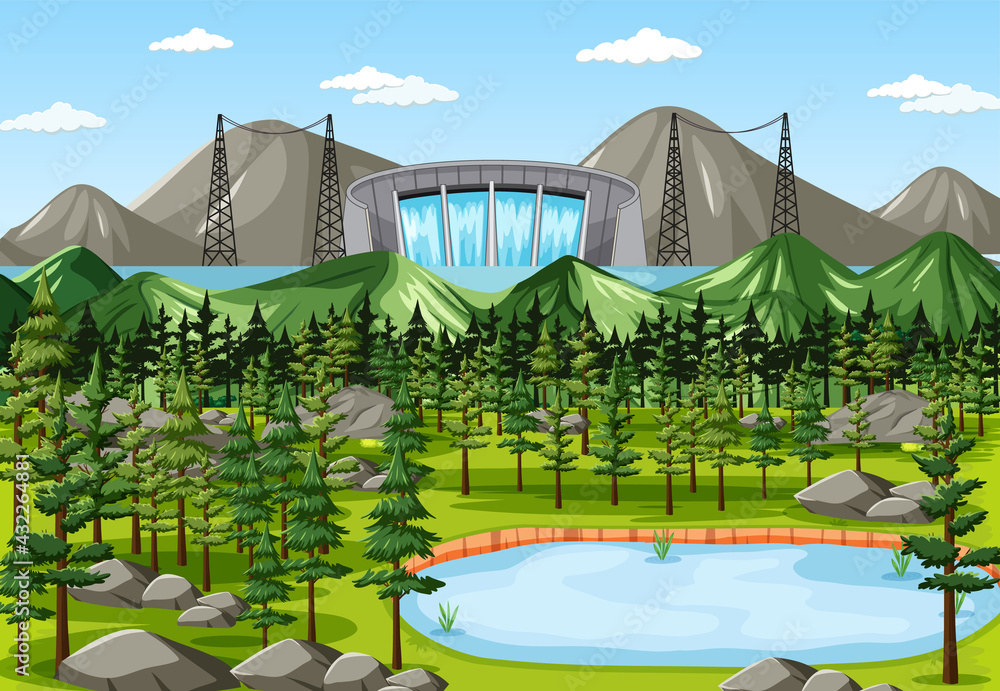 Scene with water dam background