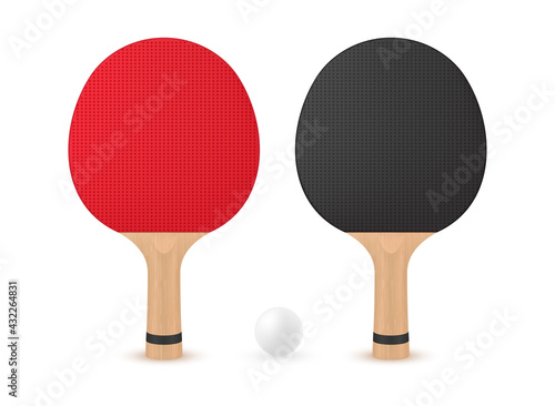 Two table tennis rackets with ball vector illustration. Sports equipment for ping pong playing
