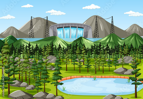Scene with water dam background
