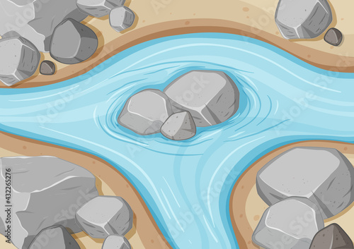 Aerial view of river close up with stone element