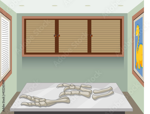 Fossil of extinct dinosaur in the room