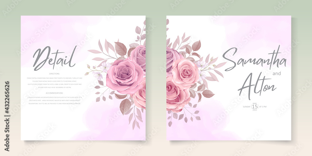 Set of elegant wedding card template with hand drawn floral decoration