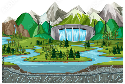Scene with water dam background