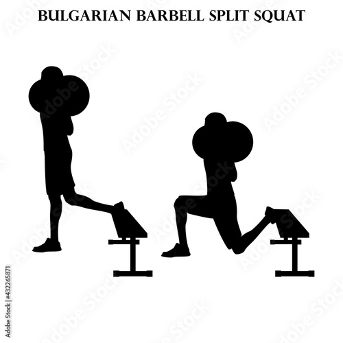 Bulgarian barbell split squat exercise strength workout vector illustration silhouette