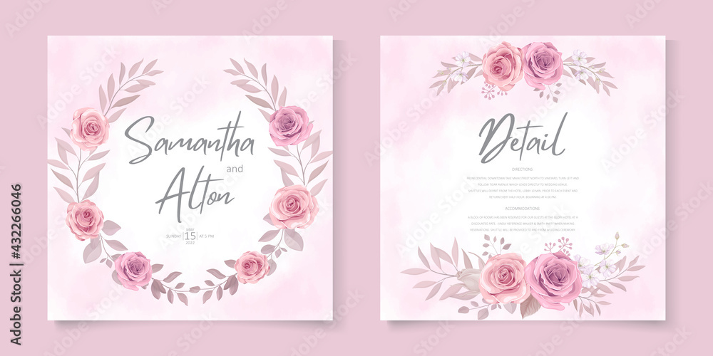 Set of elegant wedding card template with hand drawn floral decoration Set of elegant wedding card template with hand drawn floral decoration