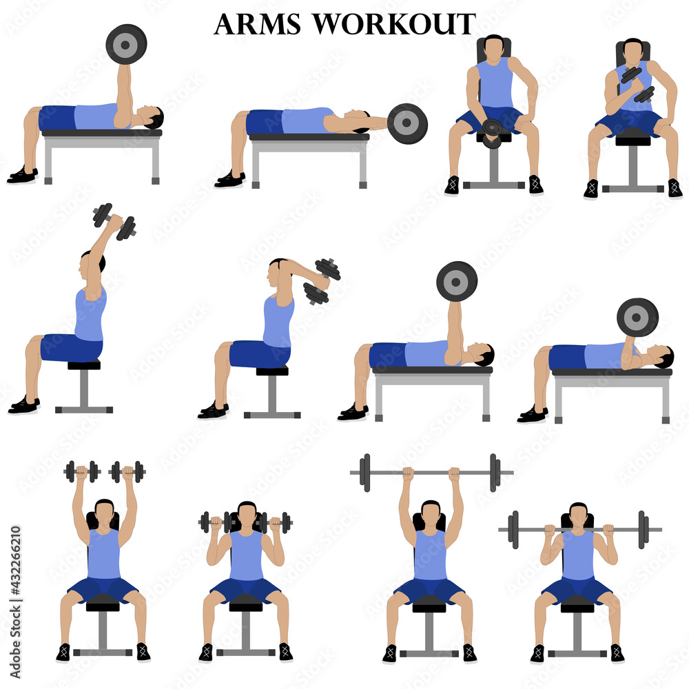 Workout man set. Arms workout vector illustration