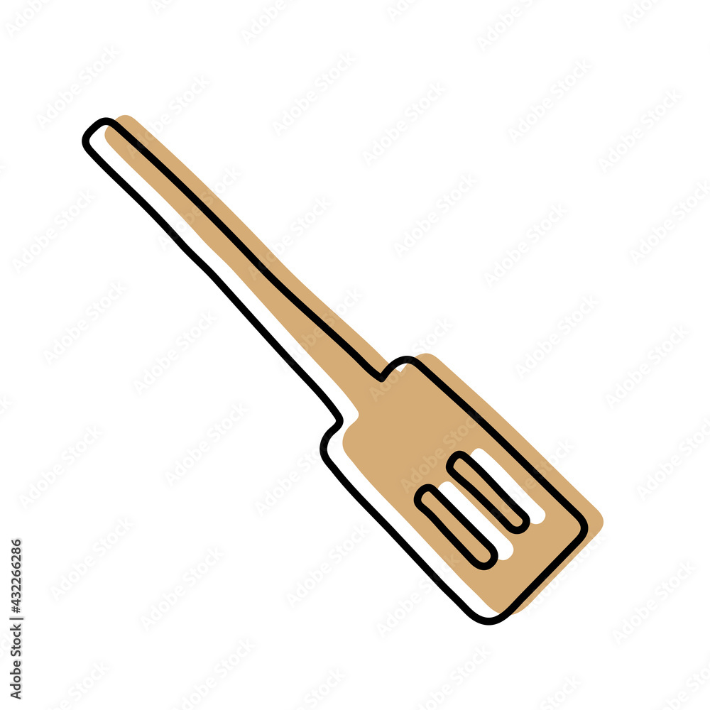 Wooden spatula. Kitchenware sketch. Doodle line vector kitchen utensil and tool. Cutlery illustration Wooden spatula. Kitchenware sketch. Doodle line vector kitchen utensil and tool. Cutlery illustration