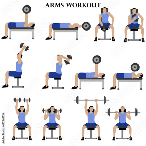 Workout man set. Arms workout vector illustration