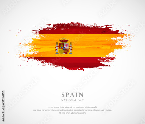 Abstract watercolor brush stroke flag for national day of Spain