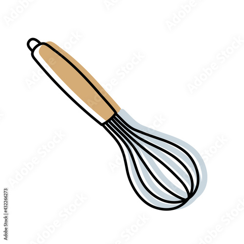 Whisk. Kitchenware sketch. Doodle line vector kitchen utensil and tool. Cutlery illustration
