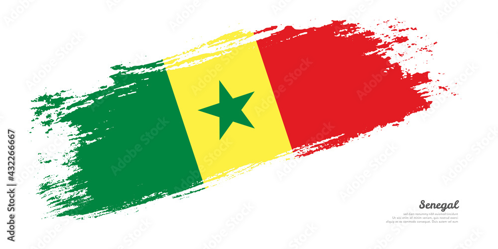 Obraz premium Hand painted brush flag of Senegal country with stylish flag on white background