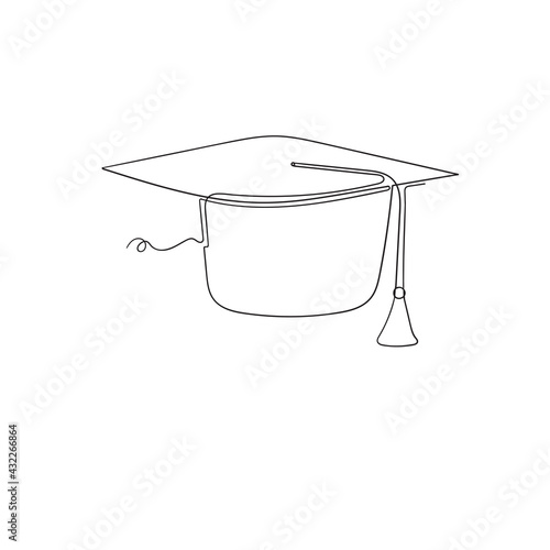 graduation hat illustration in continuous line art style vector isolated