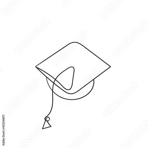 graduation hat illustration in continuous line art style vector isolated