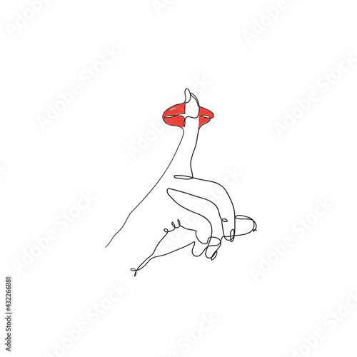 index finger on sexy lips illustration in continuous line art style vector isolated