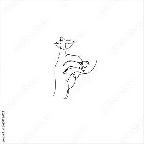 index finger on sexy lips illustration in continuous line art style vector isolated