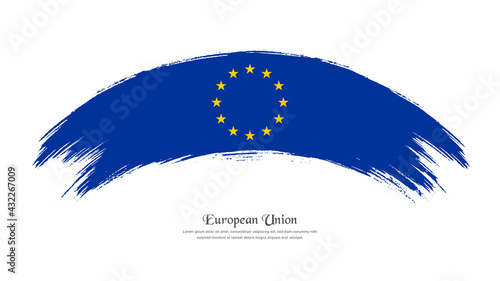 Flag of European Union in grunge style stain brush with waving effect on isolated white background