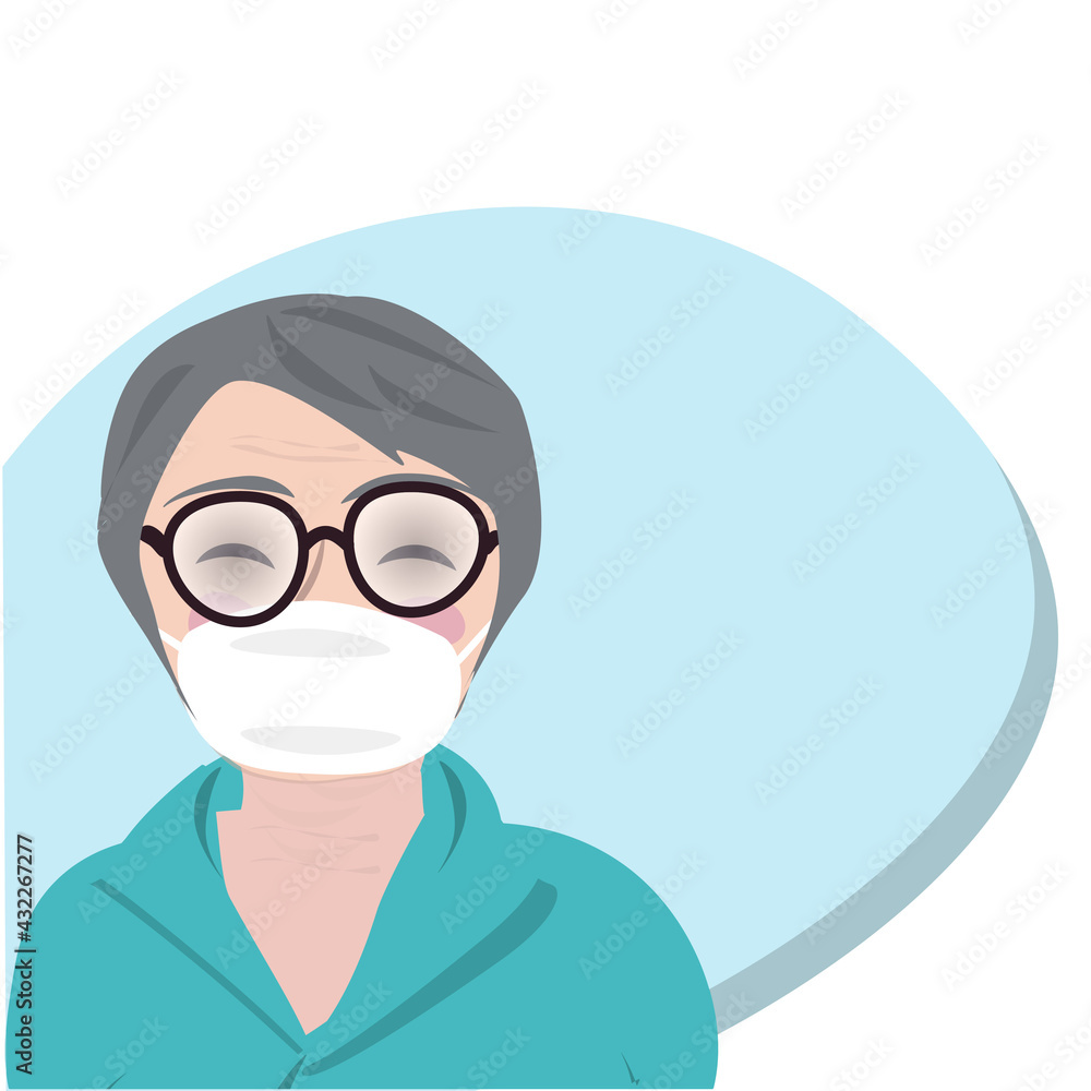 Anti-fog solution banner is foggy surfaced lens design with copy space to fill heading. The o woman is wearing foggy glasses is cartoon drawing vector illustrated for UX glasses optometry for elderly Anti-fog solution banner is foggy surfaced lens design with copy space to fill heading. The o woman is wearing foggy glasses is cartoon drawing vector illustrated for UX glasses optometry for elderly