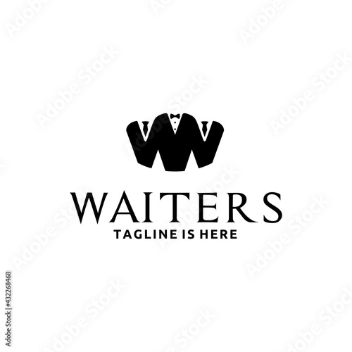 Initial Letter W Waiter Waitress Bow Tie Hotel Restaurant Logo Design