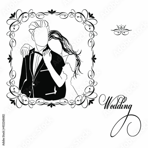 Vector graphic illustration of a young couple of people. An image of a man and a woman with the inscription wedding.