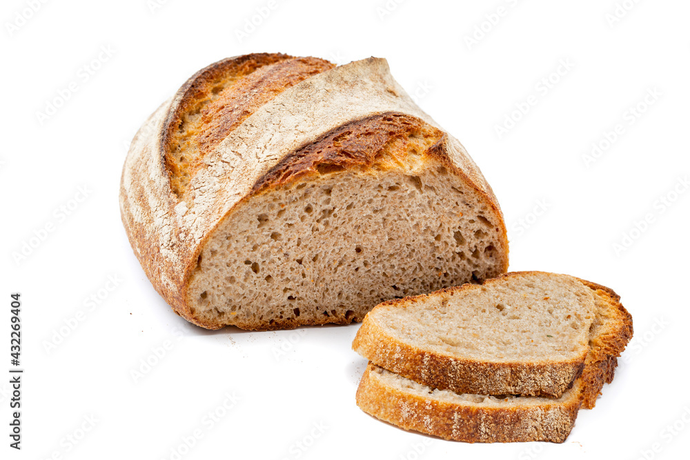 Bread with bread slices vegan isolated white background. High quality photo
