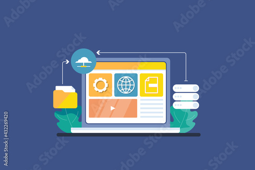 Content management system - CMS technology web banner for website, social media and presentation, vector illustration concept.