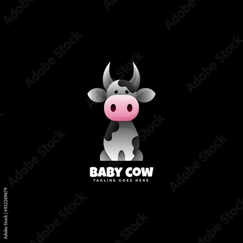 Vector Logo Illustration Baby Cow Gradient Colorful Style.