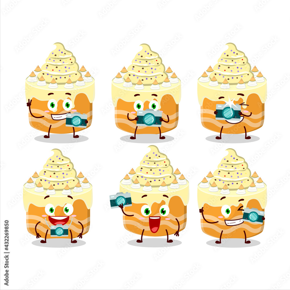 Photographer profession emoticon with sweety cake melon cartoon character