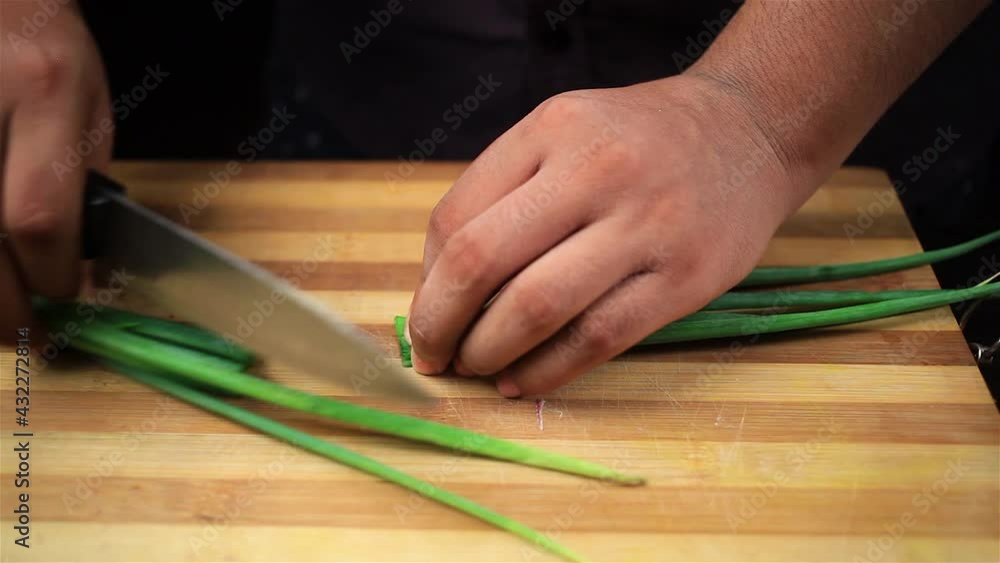 cutting scallions, green onion, spring onion, chives, leeks , shallot