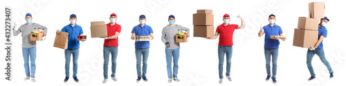 Set of male courier in medi...