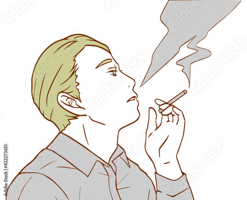 たばこを吸う男性アップ（シンプルカラーバージョン）