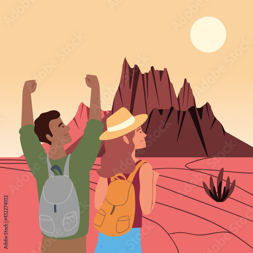 hiker couple on desert
