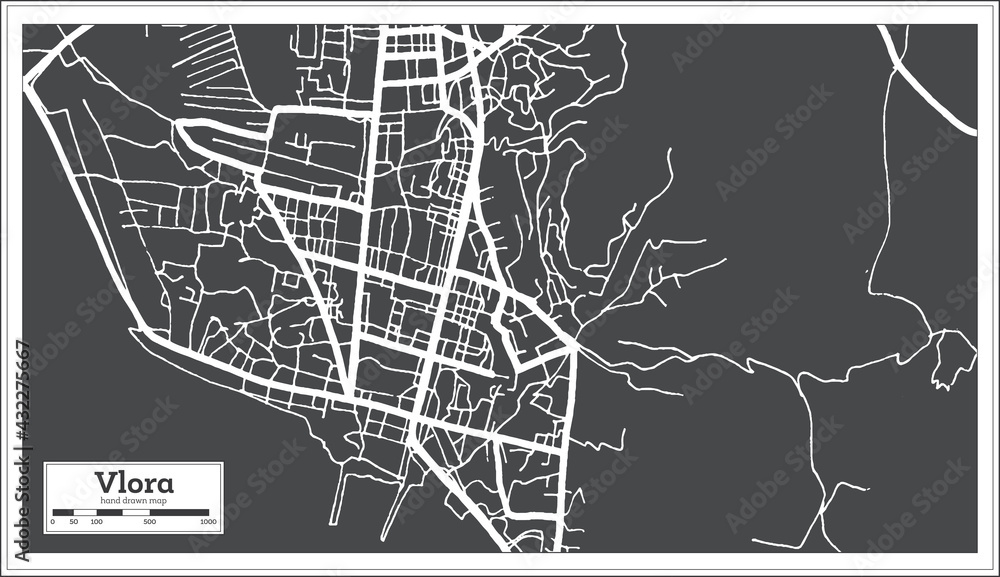 Vlora Albania City Map in Black and White Color in Retro Style. Outline Map.