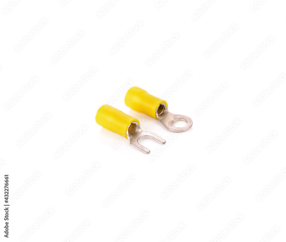 electrical crimp terminal connector. metal terminals isolated on white background. electrical crimp terminal connector. metal terminals isolated on white background.