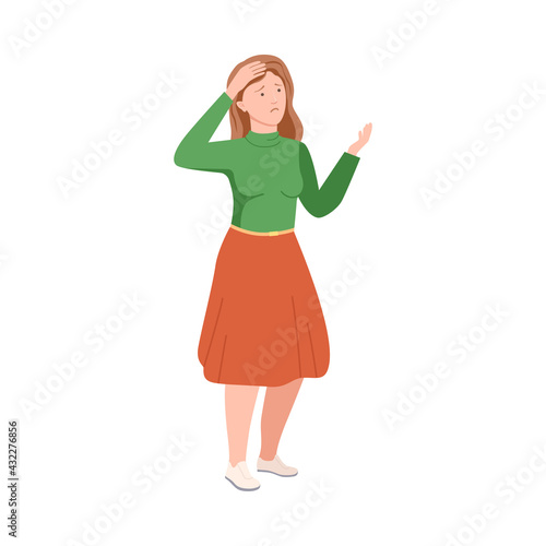 Young Woman Feeling Sad Because of Quarrelling Experience Vector Illustration