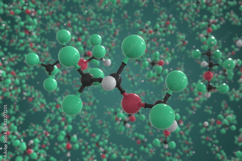 Molecule of isoflurane, ball-and-stick molecular model. Scientific 3d rendering Molecule of isoflurane, ball-and-stick molecular model. Scientific 3d rendering