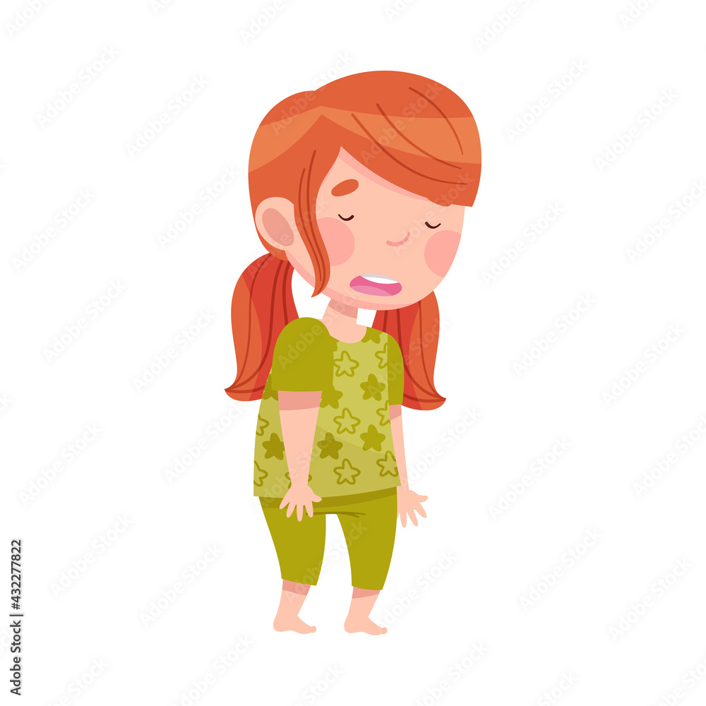 Sleepy Little Girl Wearing Pajamas Yawning Vector Illustration Sleepy Little Girl Wearing Pajamas Yawning Vector Illustration