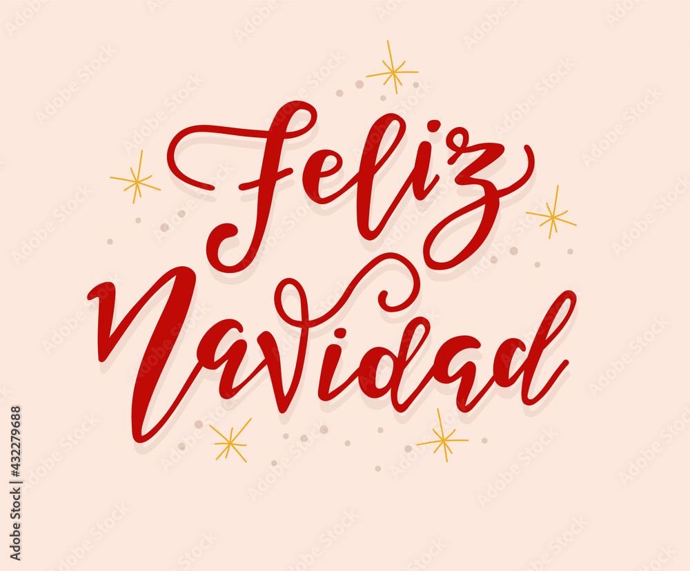 Merry Christmas Spanish Lettering. Feliz Navidad text on vintage greeting card design template with typography on white grunge paper texture. Retro letterpress poster Merry Christmas. Festive vector