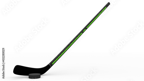 Simple hockey stick and puck on a white background