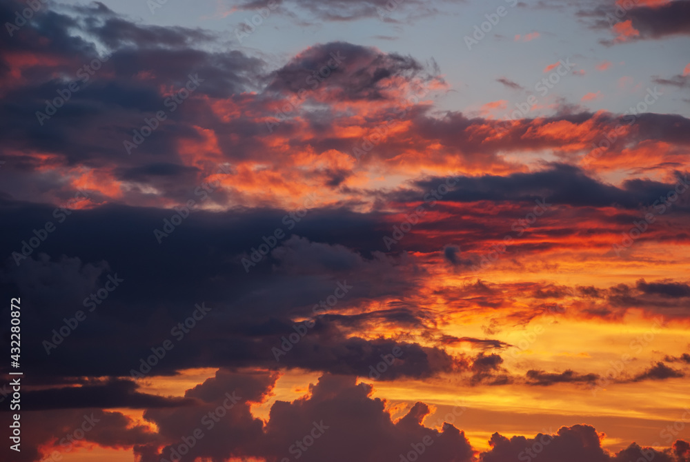 Beautiful sunset sky with thunderstorm clouds