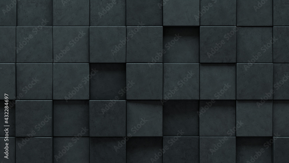 Semigloss Tiles arranged to create a Futuristic wall. Square, 3D Background formed from Concrete blocks. 3D Render Semigloss Tiles arranged to create a Futuristic wall. Square, 3D Background formed from Concrete blocks. 3D Render