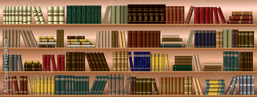 Background from books. Bookshelf. Library. Large bookcase in the library, shop with many different books.