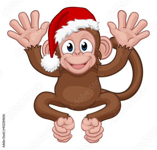 Santa Hat Christmas Monkey Cartoon Character
