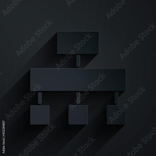 Paper cut Site map icon isolated on black background. Paper art style. Vector