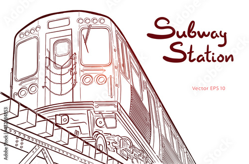 Subway train. Hand drawn sketch vector illustration