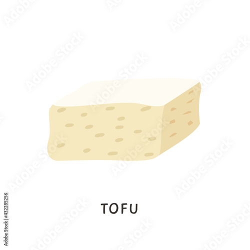 Sliced tofu piece. Vegan organic soy cheese isolated on white background. Flat vector cartoon illustration of dairy bean curd. Traditional asian meal for vegetarians.