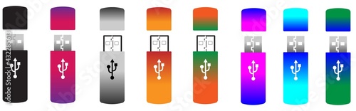 Vector isolated USB pen drives, black and white flash disks
