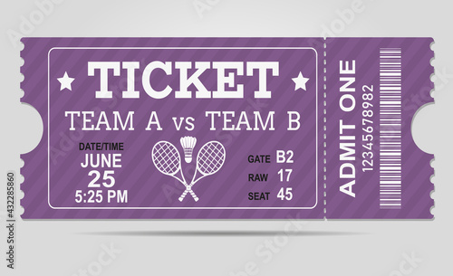 Badminton Ticket Material Design. Vector illustration
