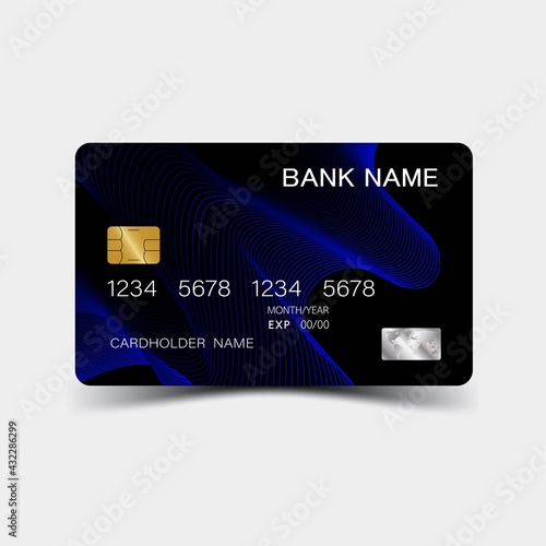 Realistic detailed credit cards. With inspiration from the abstract blue and black color on the gray background. Glossy plastic style. Vector illustration design EPS10