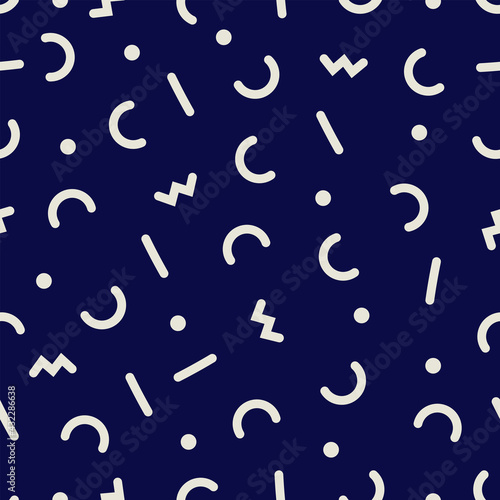 Scattered memphis line shape seamless vector pattern design. Prints and fashion trends.