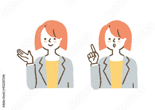 仕事の話をするスーツを着た女性
